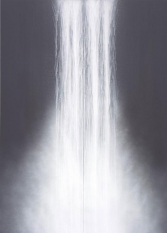 Hiroshi Senju, Waterfall, 2010, fluorescent pigment on rice paper mounted on board, 117.7 x 83.5 inches