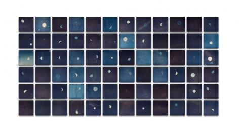 72 Seasons&#039; Moons, 2020, indigo and micronized silver on wood panel, 96 x 108 inches/243.8 x 274.3 cm