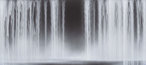 Hiroshi Senju, Falling Water (Byobu screen), 2013, acrylic and florescent pigments on Japanese mulberry paper, 66.14 x 146.45 inches / 168 x 372cm cm.&nbsp;