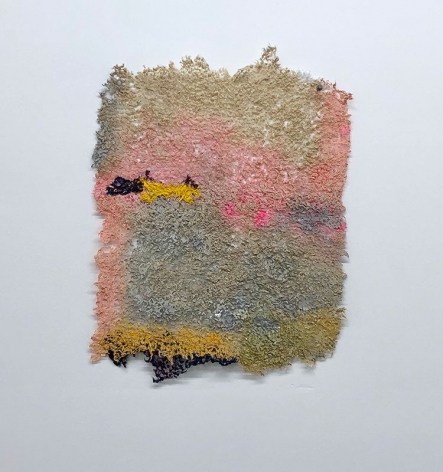 Dawn, Yet Again, 2019, plucked Japanese handmade paper, acrylic paint, thread, 17 x 13 inches/43.2 x 33 cm