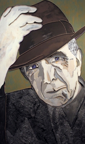 Leonard Cohen, 2009, acrylic and wood on canvas, 60 x 36 inches&nbsp;inches/152.4&nbsp;x 91.4 cm