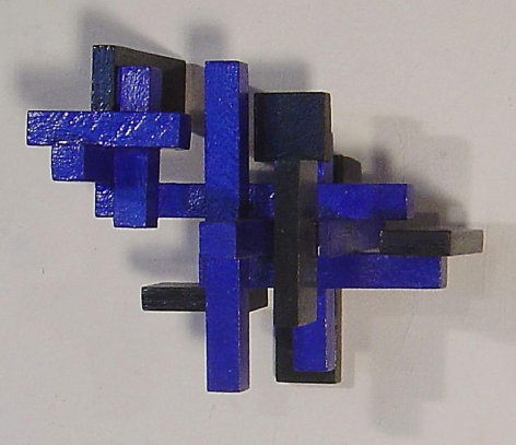 Blue Cross, 1988, Wood and acrylic paint, 8.5 x 10.5 x 8.5&quot;