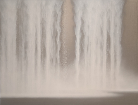 Hiroshi Senju, Waterfall, 2021, natural pigments and platinum on Japanese mulberry, paper mounted on board, 44.125&nbsp;x 57.3&nbsp;inches/112 x 145.5 cm