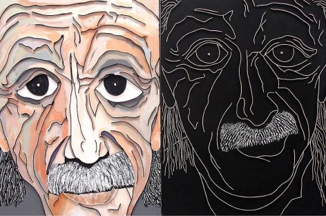 Double Einstein, 2013, acrylic and wood on canvas, 40 x 60 inches