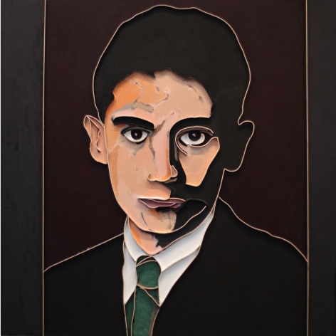 Kafka (Green Tie), 2012, acrylic and wood&nbsp;on canvas, 36&nbsp;x 36 inches&nbsp;inches/91.4&nbsp;x 91.4 cm