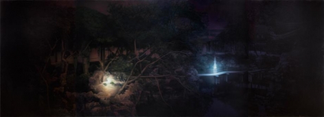 , Yang Xun, Peony Pavilion - Lounge Bridge in Purple Night, 2011, oil on canvas, 78.7 x 220.5 inches/200 x 560 cm