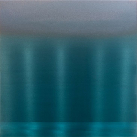 Miya Ando, Blue Green Shift 2.20.3.3.1, 2020, pigment, resin and urethane on aluminum, 36 x 36 inches/91.4 x 91.4 cm