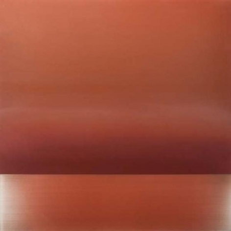 Miya Ando, Ephemeral Vermillion, 2015, Urethane, pigment, and resin on aluminum, 36 x 36 inches/91.5 x 91.5 cm