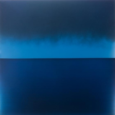 , Miya Ando, Evening Blue, 2015, pigment, urethane, resin on aluminum, 36 x 36 inches