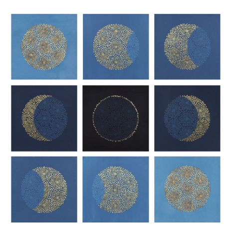You Are the Sun, 2015, stone pigment, Arabic gum and gold leaf on handmade Sanganer paper, 9 panels, 14 x 14 inches/35.5 x 35.5 cm each