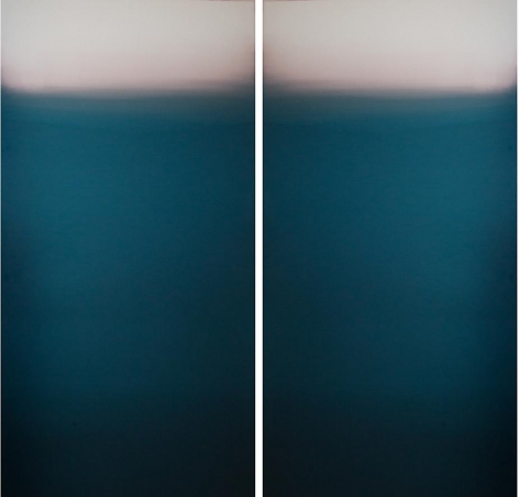 Meditation Dark Blue, 2013, hand dyed anodized aluminum, 48 x 48 inches