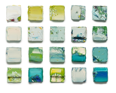 Jane Lee, Mood II, 2022, acrylic paint, acrylic heavy gel on mixed medium, 6.1 x 5.9 x 2.2 inches/15.5 x 15 x 5.5 cm each