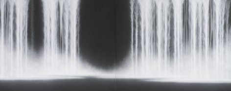 Waterfall, 2020, natural pigments on Japanese mulberry paper mounted on board, 71.6 x 179 inches/182 x 455 cm
