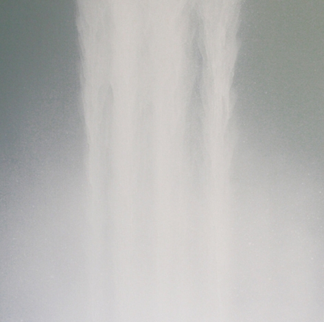 Hiroshi Senju, Waterfall, 2009, fluorescent pigment on mulberry paper mounted on board, 23.9 x 23.9 inches