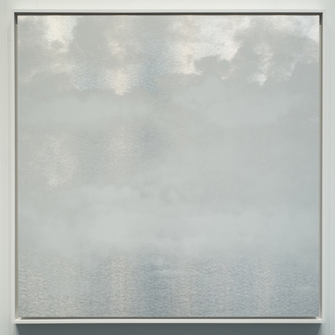 Miya Ando, Kumo (Cloud) January 18 2021 6:04 AM NYC, 2021, ink on aluminum composite, 37.5 x 37.5 x 2 inches/95.3 x 95.3 x 5.1 cm