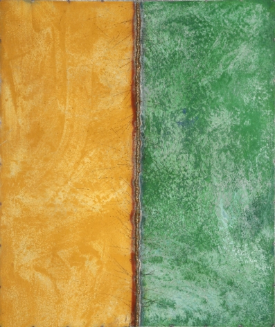 Line Drawing Yellow/Green, 2006, pure pigment on galvanized steel, 48 x 40 inches/121.9 x 101.6&nbsp;cm