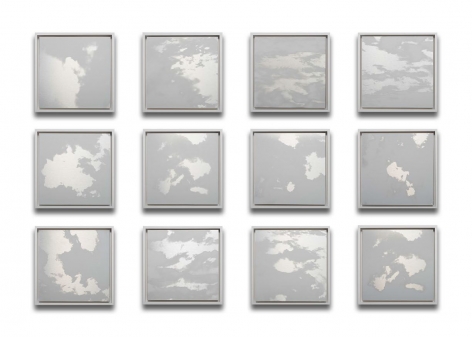 Miya Ando, 12 Months Clouds grid,&nbsp;2020, ink on aluminum composite, 39.75 x 53 x 2 inches/101 x 134.6 x 5.1 cm