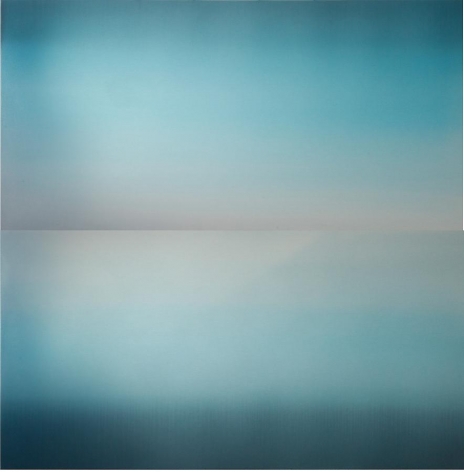 Hakanai Fleeting Sea Sky Blue, 2013, hand dyed anodized aluminum, 48 x 48 inches