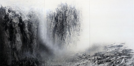 Cliff, 2012, natural and acrylic pigment on Japanese mulberry paper, 76.3 x 153.9 inches