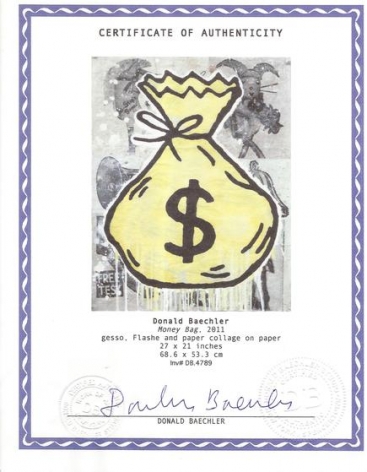 , Donald Baechler, Money Bag, 2011, mixed media on paper, 27.01 x 20.98 inches/68.6 x 53.3 cm