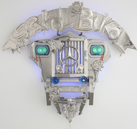 Transformers I (Spakol-Bukol), 2010, stainless steel, jeep parts &amp;amp; LED lights,&nbsp;68.5 x 56.7 inches/174 x 144 cm