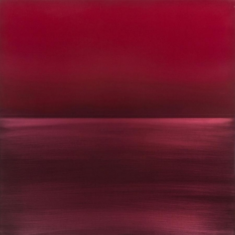 , Miya Ando, Ephemeral Red, 2013, Dye, pigment, lacquer, resin on aluminum plate, 36 x 36 inches