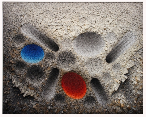 Chun Kwang Young, Aggregation 12 - MY020 Blue &amp;amp; Red, 2012, mixed media with Korean mulberry paper, 51.6 x 64.2 inches/131 x 163 cm