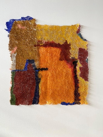 Making Home (native, alien), 2020, plucked Japanese handmade paper, acrylic paint, thread, 34 x 31 inches/86.4 x 78.7 cm