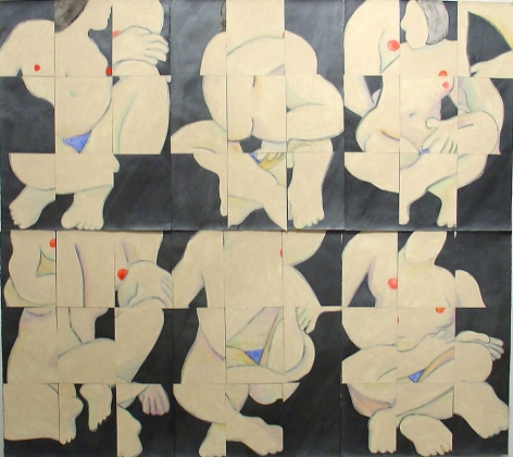 Susan Weil, Color-Congig-Gray (people sitting), 2000, Acrylic on paper, 60 x 66&quot;